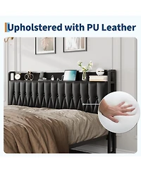 gaomon Queen Bed Frame with Pu Faux Leather & Charging Station, Upholstered Platform Bed with 12" Underbed Storage & Metal Frame