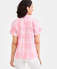 Style & Co Women's Cotton Gauze Plaid Collared Popover Top, Macy's Exclusive