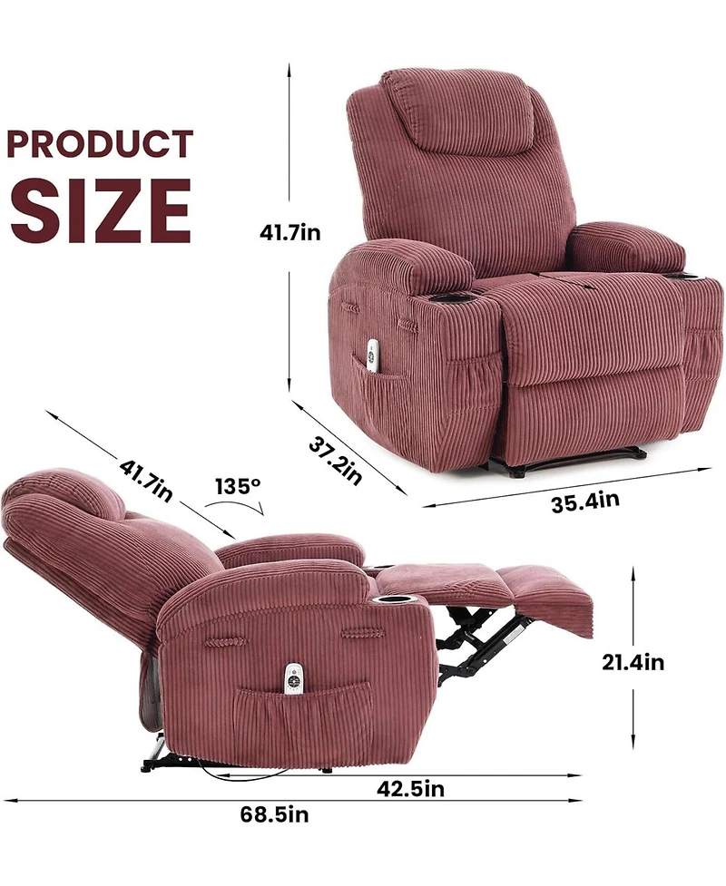 gaomon massage rocker recliner chair with heat and vibration, ergonomic rocking lounge chair for living room with dual cup holders