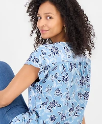 Style & Co Women's Printed Short-Sleeve Mixed-Media Tee, Macy's Exclusive