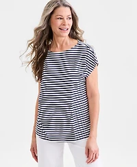 Style & Co Petite Striped Short-Sleeve Top, Macy's Exclusive