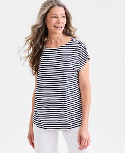 Style Co Womens Striped Short Sleeve Mixed Media Tee Macys Exclusive