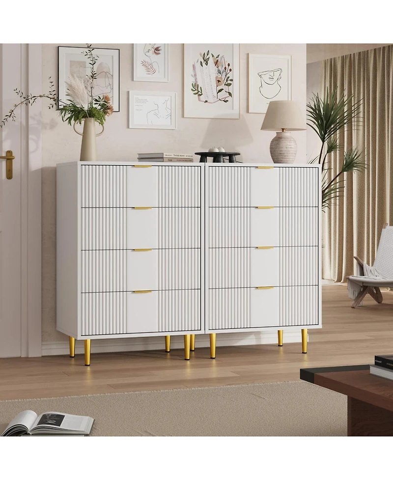 gaomon Fluted 4-Drawer Dresser, 36.85" Tall Modern Wooden Chest with Metal Handles, Space-Saving Storage for Bedroom, Living Room, Hallway