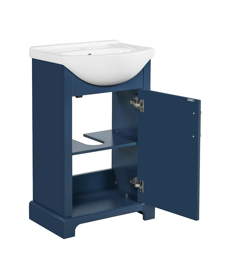 Sillysis 19.7" French Bathroom Vanity with Bulged Ceramic Sink, Soft Close Door Storage Cabinet for Small Spaces