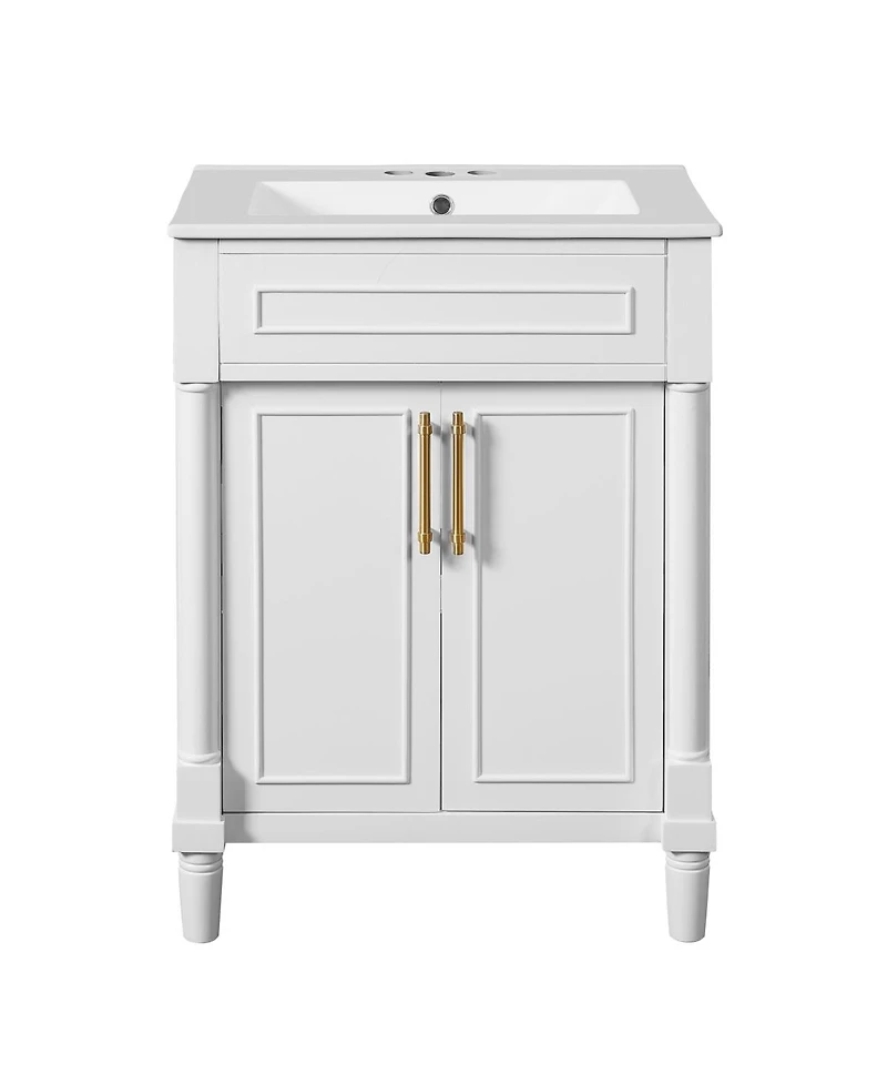 Sillysis 24" Bathroom Vanity with Curved Ceramic Sink, Adjustable Shelf 2-Door Storage for Small Modern Bathrooms