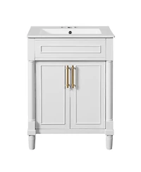 Sillysis 24" Bathroom Vanity with Curved Ceramic Sink, Adjustable Shelf 2-Door Storage for Small Modern Bathrooms