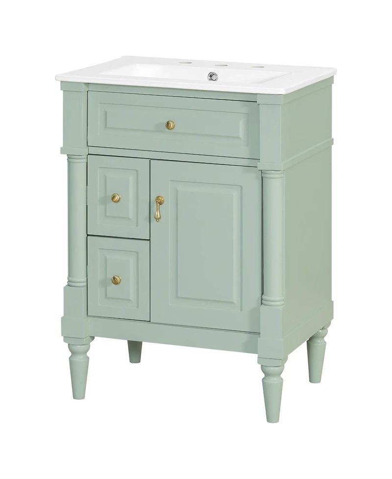 Sillysis 24" Bathroom Vanity with Sink, Solid Wood Cabinet with Flip Drawer and Adjustable Shelf, Freestanding Modern Storage for Small Spaces