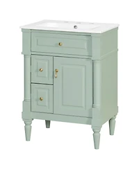 Sillysis 24" Bathroom Vanity with Sink, Solid Wood Cabinet with Flip Drawer and Adjustable Shelf, Freestanding Modern Storage for Small Spaces
