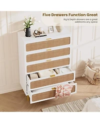 gaomon Rattan 5 Drawer Dresser, Tall Wooden Chest with Deep Drawers for Living Room