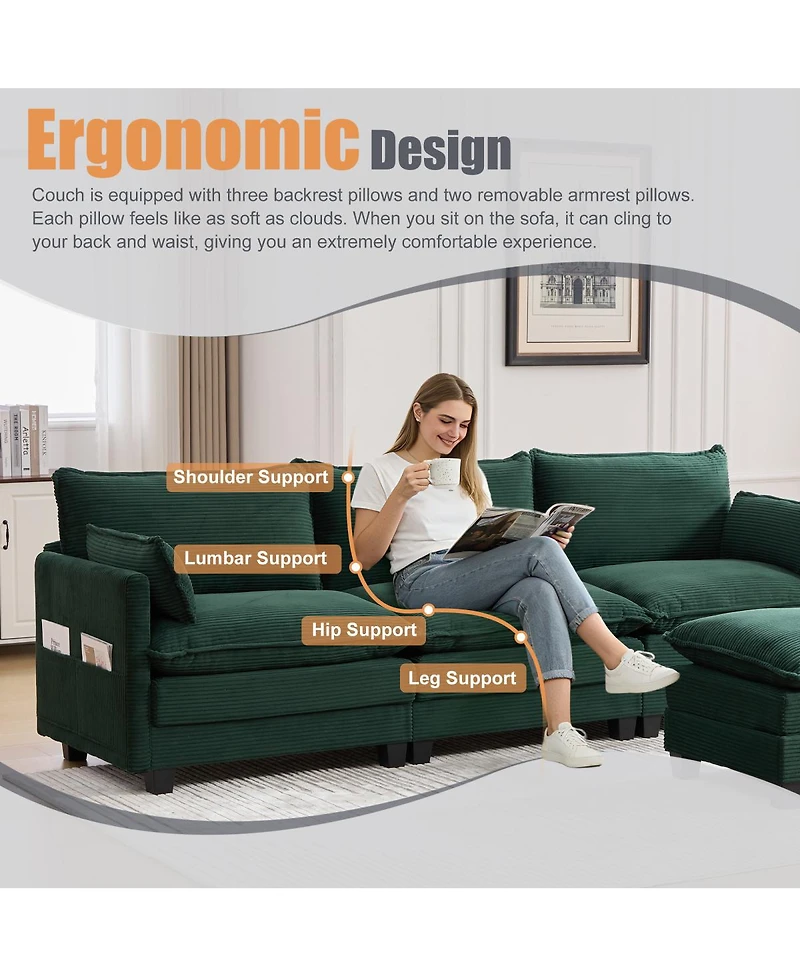 Streamdale Furniture Oversized Modular Sectional Sofa with Movable Ottoman