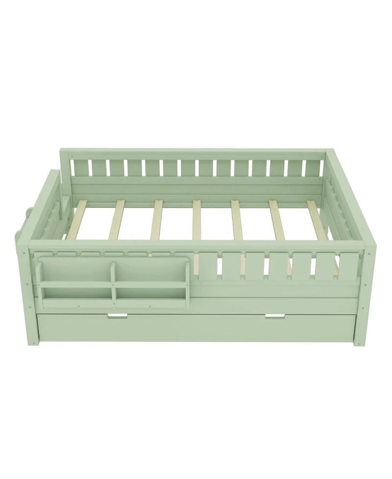 Streamdale Furniture Avocado Full Bed with Bookshelves, Staircase, Safety Rails, and Trundle