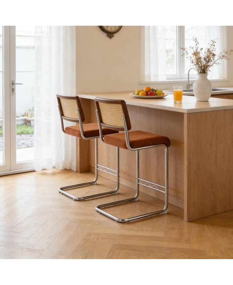 Streamdale Furniture Woven Bar Stool Set with Solid Wood Backrest, Counter Stool