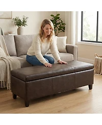 Streamdale Furniture 50.25" Wide Distressed Faux Leather Storage Ottoman Bench