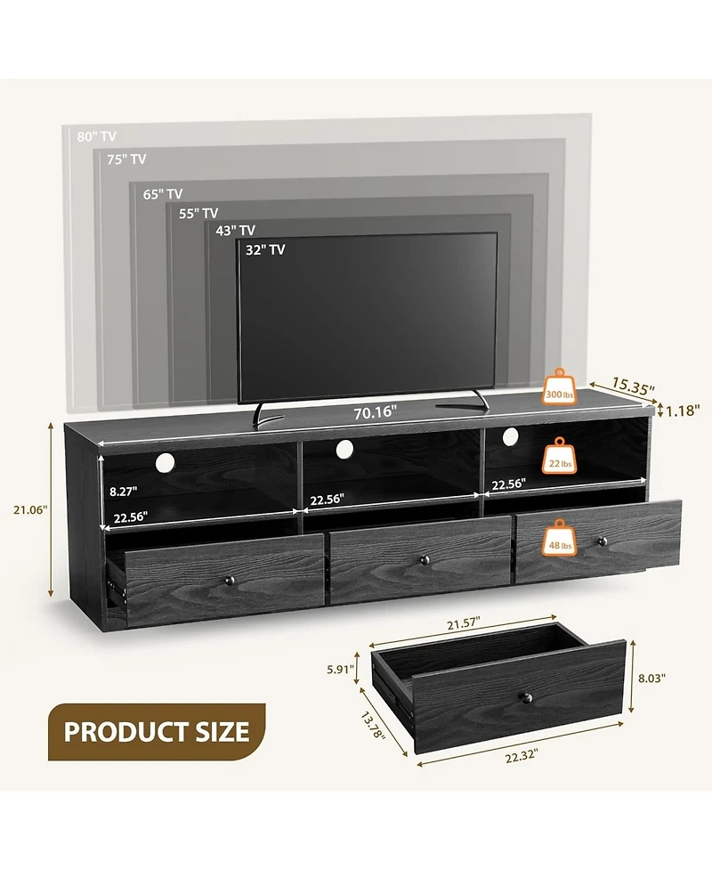 gaomon 70" Tv Stand with Storage Drawer, Entertainment Center for Tvs up to 80", Modern TV Stands for Living Room