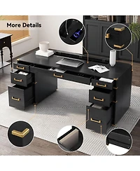 Streamdale Furniture 70" Executive Desk with File Drawers, Usb Ports, Outlets & Hidden Compartment