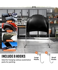 Rainsken Painting Rack, Adjustable Height Automotive Paint Stand, Painting Drying Rack with 8 Hooks, 4 Wheels, 66 lbs Capacity for Repair Shops