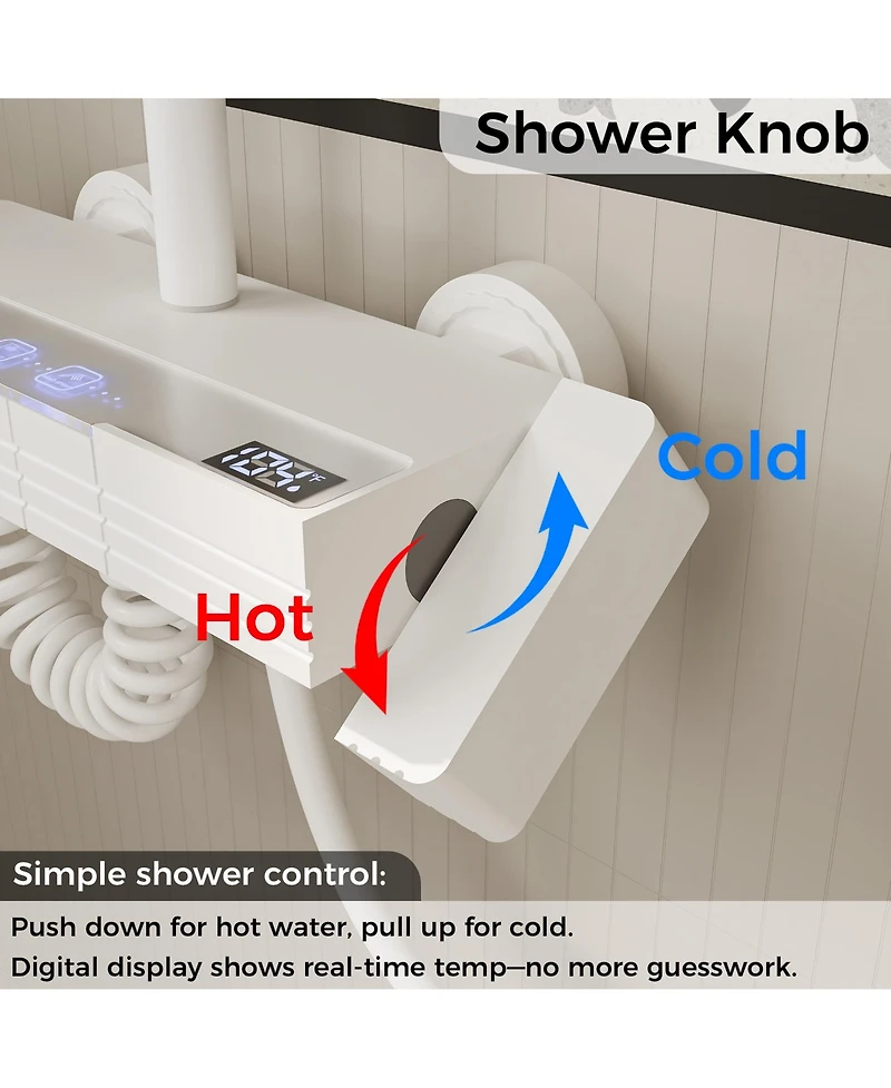 Lalahoo 4 in 1 Shower Faucet System With Led Temperature Display, Anti-Clog Nozzles, Rainfall, Hand Shower, Tub Spout