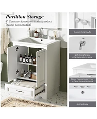 Sillysis 24" Bathroom Vanity with Ceramic Sink, Modern Freestanding Cabinet Drawer & Soft Closing Doors, Solid Wood Mdf Storage