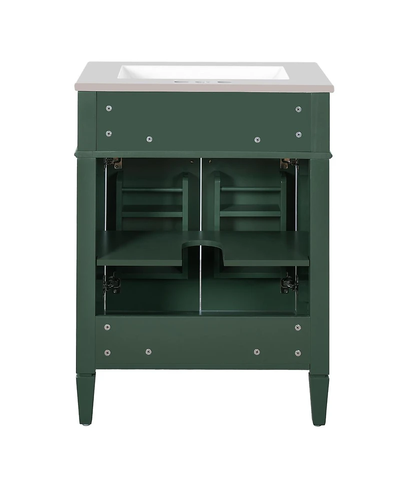 Sillysis 24" Modern Bathroom Vanity with Ceramic Sink, Soft Close Doors & Adjustable Storage Shelf for Small Spaces