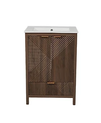 Sillysis 24" Bathroom Vanity with Ceramic Sink, Modern Solid Wood Cabinet & Textured Door for Small Spaces