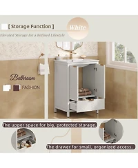 Sillysis 24" Bathroom Vanity with Ceramic Sink, Modern Solid Wood Cabinet & Textured Door for Small Spaces