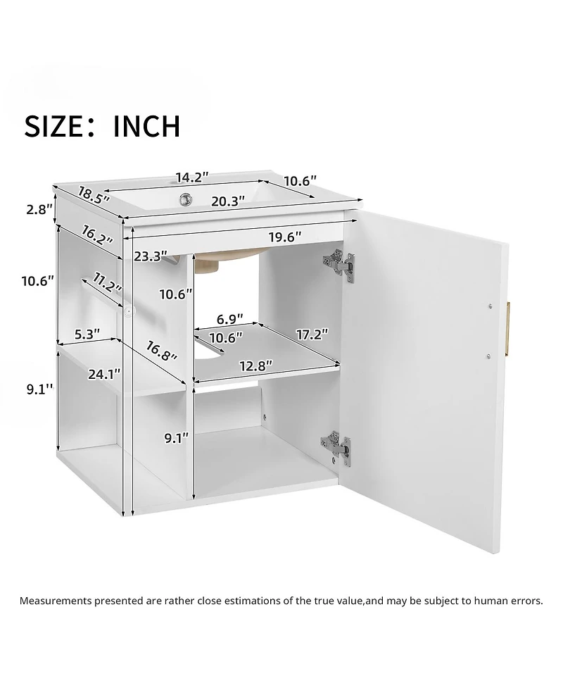 Sillysis 20" Wall Mounted Bathroom Vanity with Sink, Modern Floating Open Shelves for Small Spaces