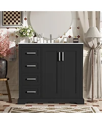 Sillysis 36" Modern Bathroom Vanity with Ceramic Sink, Solid Wood Frame & Soft Close Drawers for Small Spaces