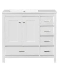 Sillysis 36" Bathroom Vanity with Sink, Solid Wood Cabinet & 5 Drawers Storage, Modern Freestanding Bath Cabinet for Small Spaces