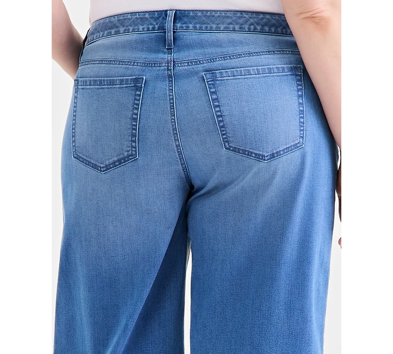 Style & Co Plus Embroidered Scalloped High Rise Wide-Leg Crop Jeans, Macy's Exclusive