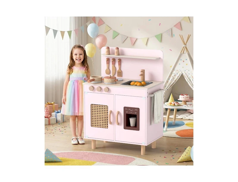 Slickblue Kids Wooden Toy Kitchen Playset with Working Ice Maker