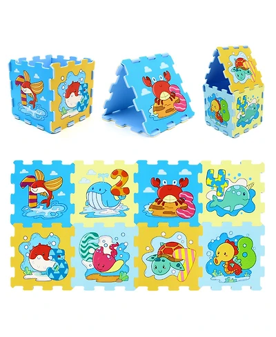 Slickblue 8-Piece Educational Interlocking Baby Play Mat with Animals and Numbers