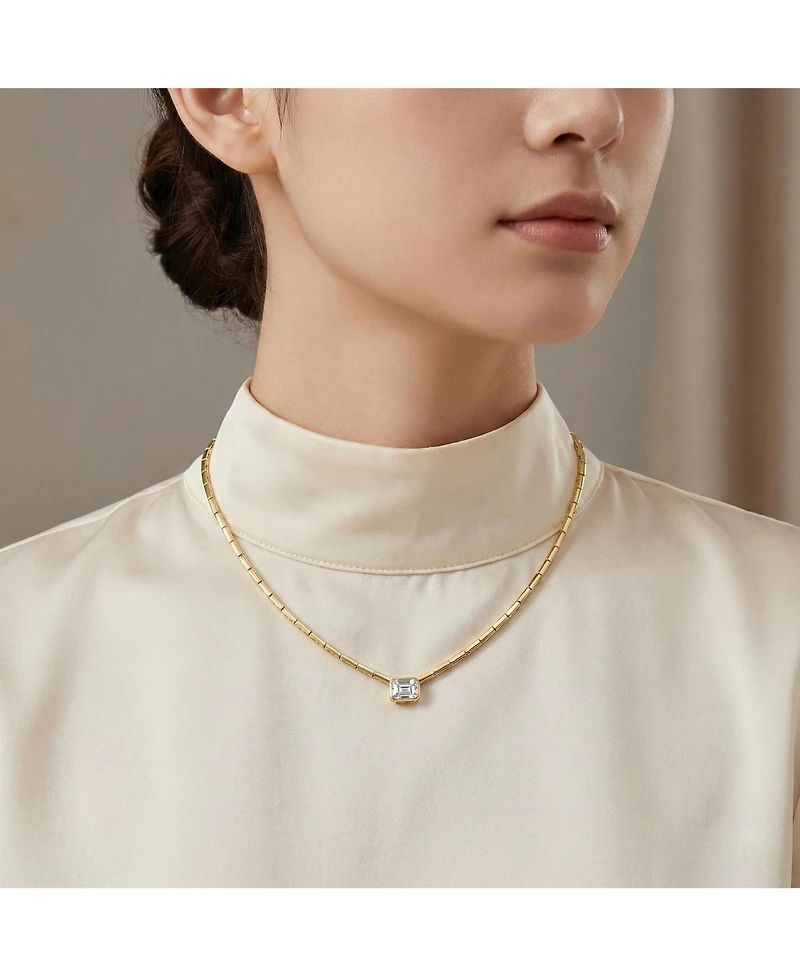 14K Gold Plated Cubic Zirconia East-West Solitaire Necklace