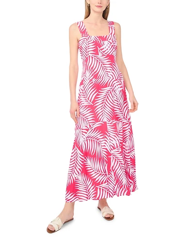 Vince Camuto Women's Tropical-Print Smocked Back Tiered Sleeveless Maxi Dress