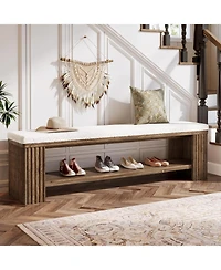 Tribesigns 63" Solid Wood Dining Bench, Farmhouse Upholstered End of Bed Bench with Removable Faux Lambswool Cushion,Indoor Long Entryway Bench