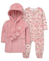 Baby Essentials Girls' Floral Robe and Footed Sleeper, 2-Piece Set