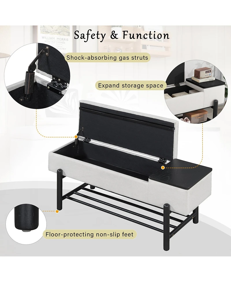 Rainsken Entryway Shoe Bench with Cushion Top, Flip-Top Storage Compartment and Lower Rack for Hallway, Living Room and Foyer