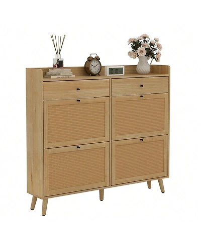 gaomon Oak Slim Freestanding Shoe Cabinet