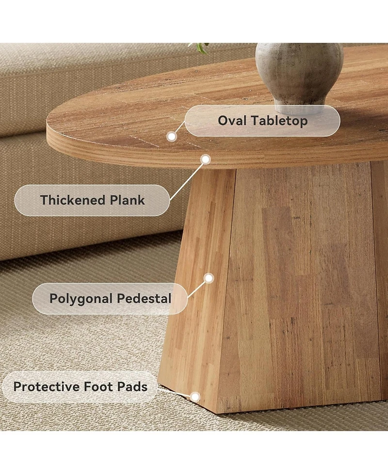 Tribesigns Oval Coffee Table, 47-Inch Living Room Table with Polygonal Pedestal, Modern Center Accent Furniture, Child-Friendly