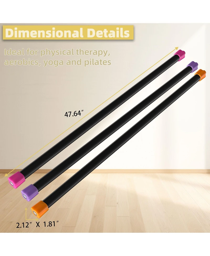 Signature Fitness Total Body Workout & Exercise Weighted Bar Padded Grip, 3 Pack