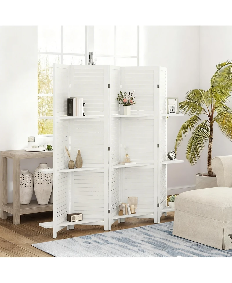 Yigii Wood Room Divider with Shelves and Folding Design