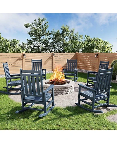 gaomon Hdpe Rocking Chair Outdoor Set of 6 - Poly High Back Porch Rocker Chairs for Adults - All Weather Resistant Furniture