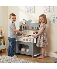 Slickblue Wooden Play Kitchen for Kids with Clock Pretend Set 3