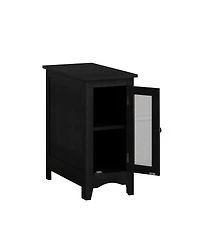 Rainsken Narrow Rectangle Nightstand, Modern Storage Cabinet, Solid Wood Bedside Table End Table with Metal Mesh Door for Living Room and Bedroom