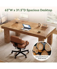 Tribesigns Solid Wood Executive Desk, Home Office Computer Desk with Sturdy Wooden Legs, Farmhouse Simple Writing Study Table