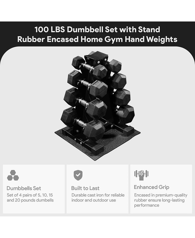 BalanceFrom Dumbbell Set with Stand, Rubber Encased Home Gym Hand Weights