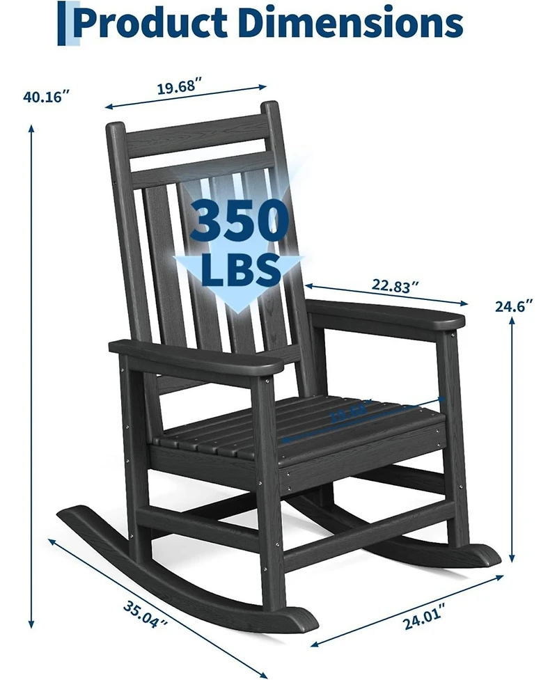 gaomon Hdpe Rocking Chair Outdoor Set of 2 Poly High Back Porch Rocker Chairs for Adults All Weather Resistant Furniture for Patio Front Porch