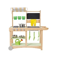 Slickblue Kids Outdoor Mud Kitchen Playset with Sink, Canopy & Accessories
