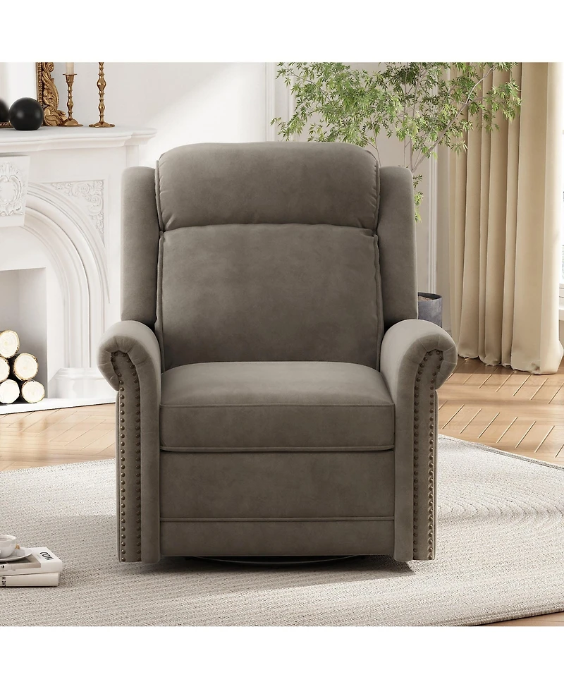 Clihome Velvet Swivel Rocking Chair, Modern Upholstered Glider Chair Adjustable Backrest Recline
