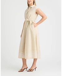 Ellen Tracy Women's Maxi Belted Dress with Embroidered Detail