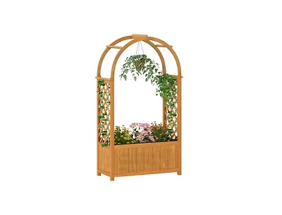Slickblue Outdoor Wooden Garden Bed with Lattice Trellis and Arch